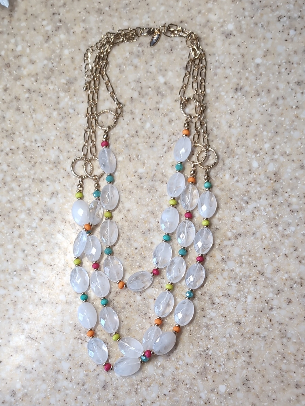 Multi-Strand White Bead Necklace with Color Accents